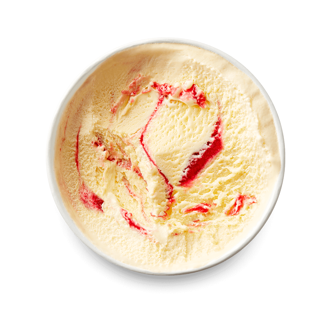 Haagen Dazs Mango & Raspberry Pint top view with lid off 
